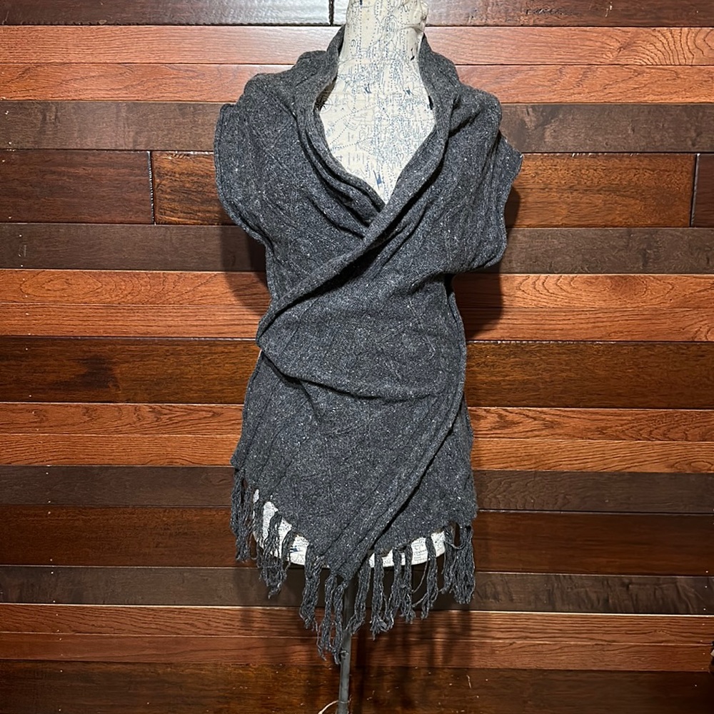 Cozy Fringe Wrap Cardigan - Charcoal Gray